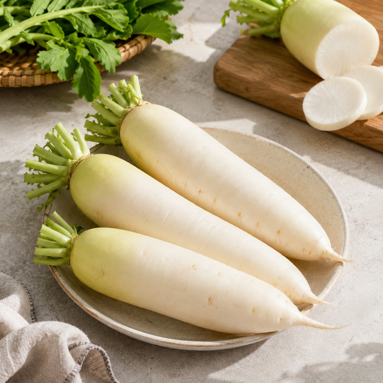 Radish carrot soup with China white radish daikon and fresh root vegetables