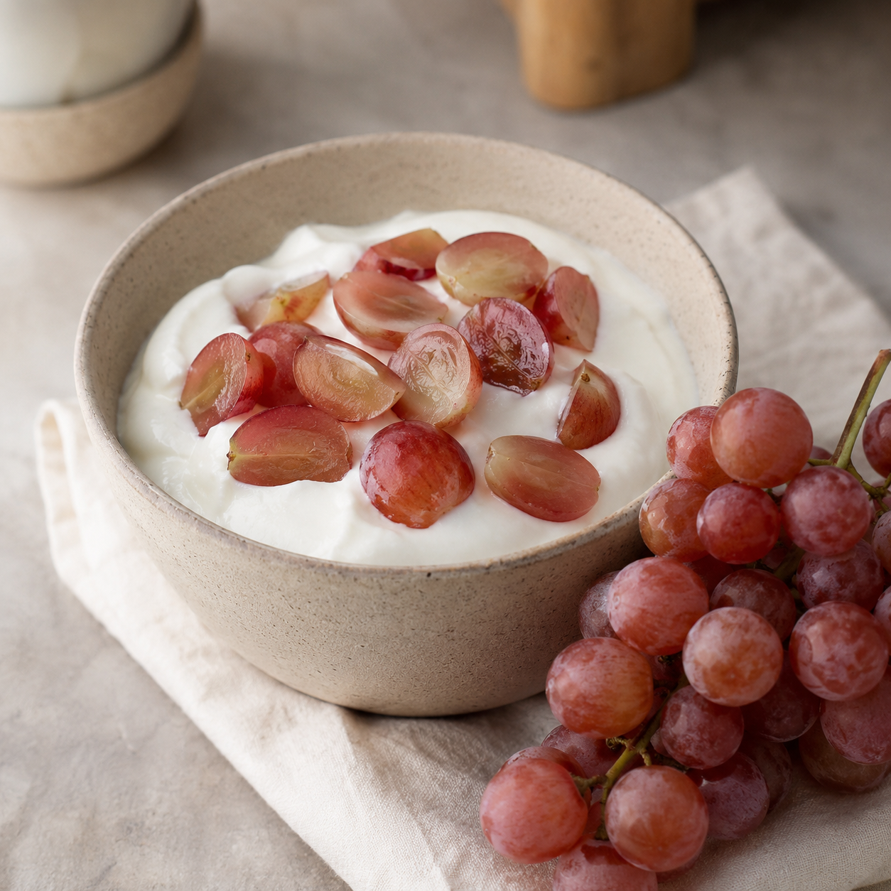 Red lychee flavour grapes served on a fresh fruit platter