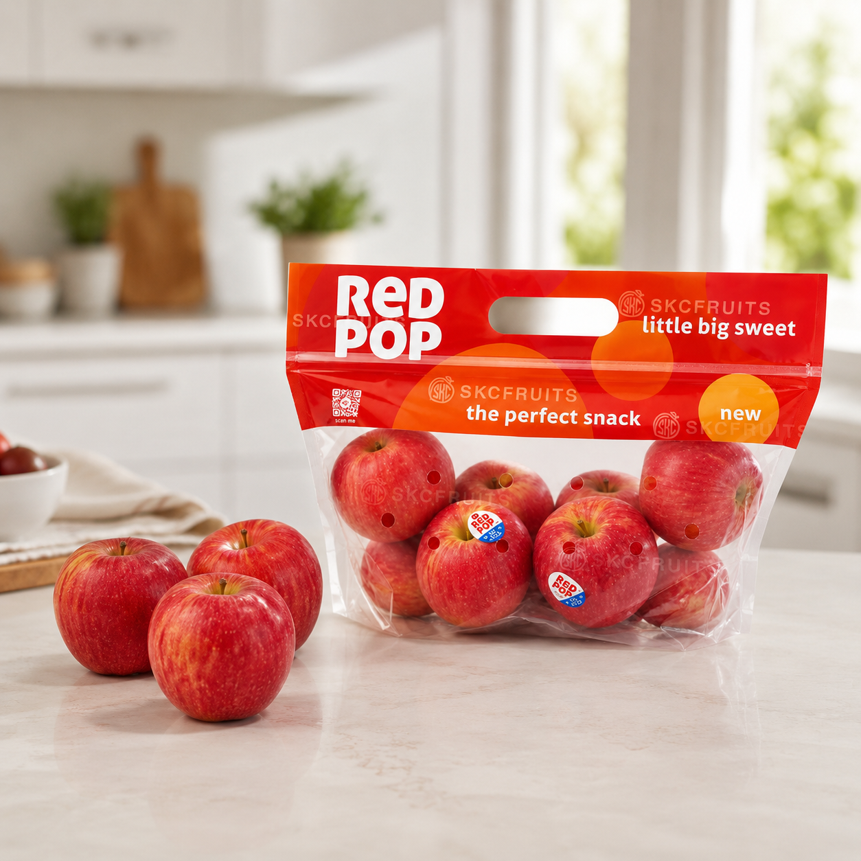 Cut Red Pop apple on a table for fresh snacking