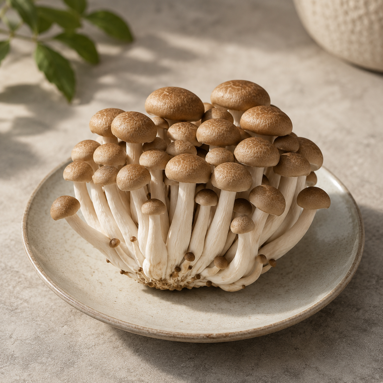 Roasted shimeji mushroom ingredient with nutty umami flavour after cooking