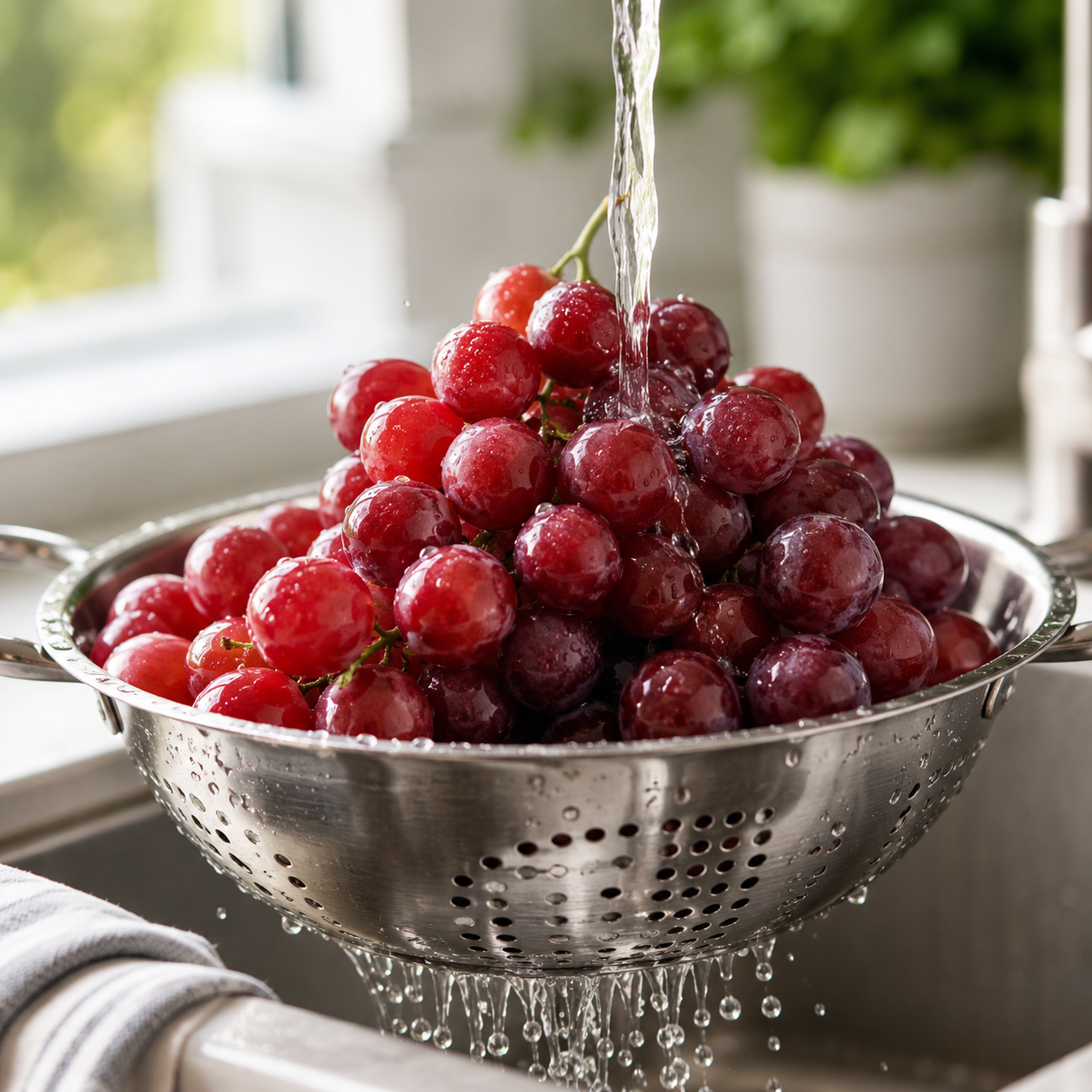 Ruby Rush grapes served on a fresh fruit platter