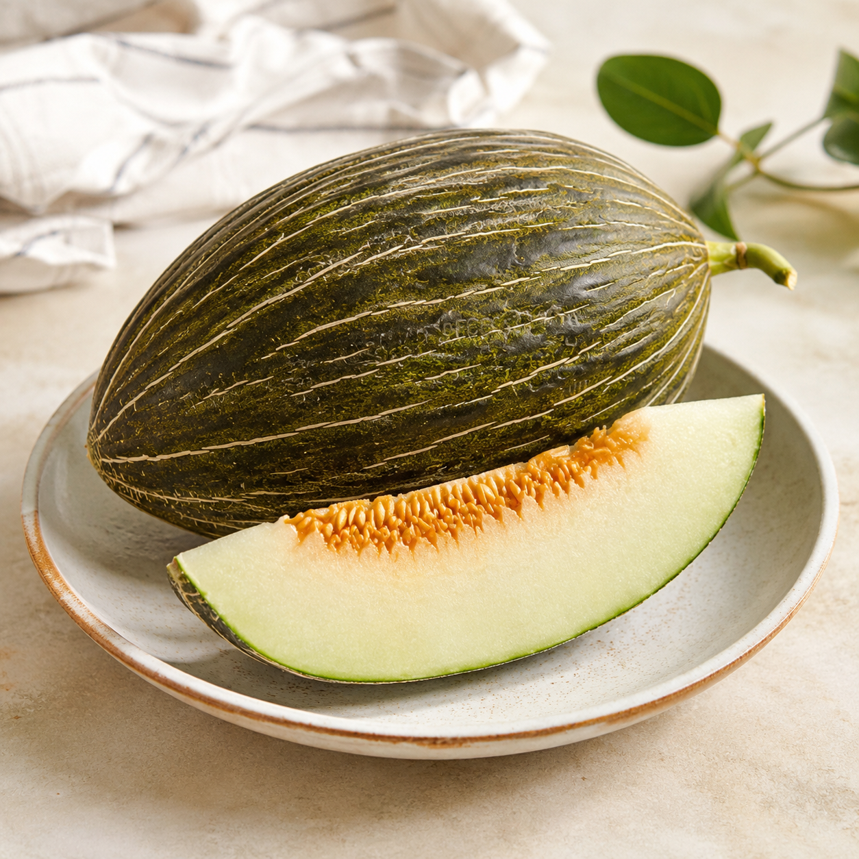 Santa Claus melon with refreshing green melon flesh and seeds