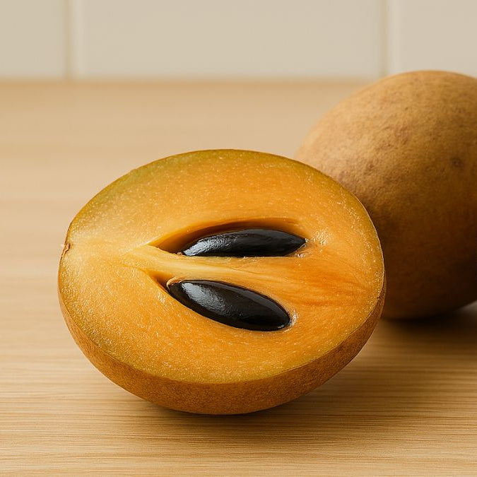 Sapota fruit with brown skin and sweet soft flesh
