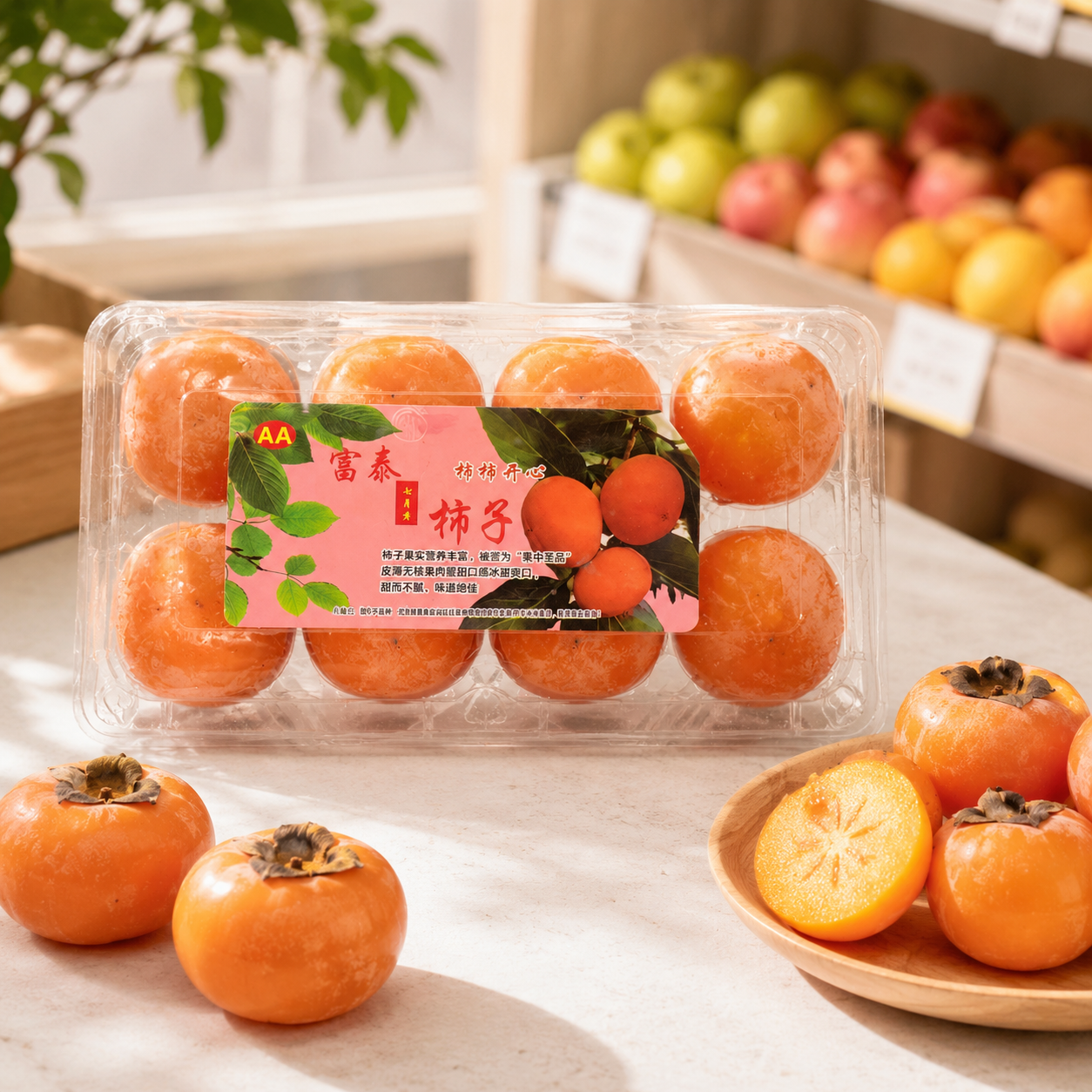 Small Chinese persimmons also known as 蜜柿 and 柿子