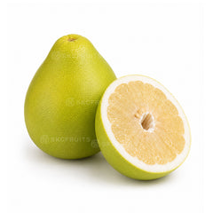 Small Taiwan Pomelo with green yellow rind and pale citrus flesh