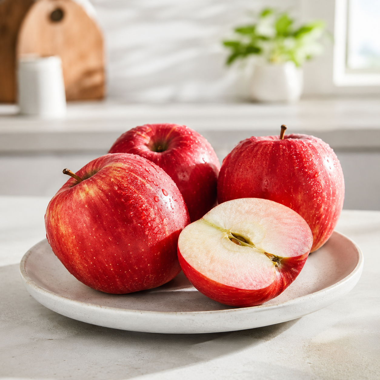 Cut Sobaeksan Enbu Apple showing peach-like flesh tone