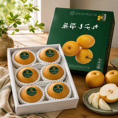 Tang Yue Pear packed in gift box with packaging label design varying by batch