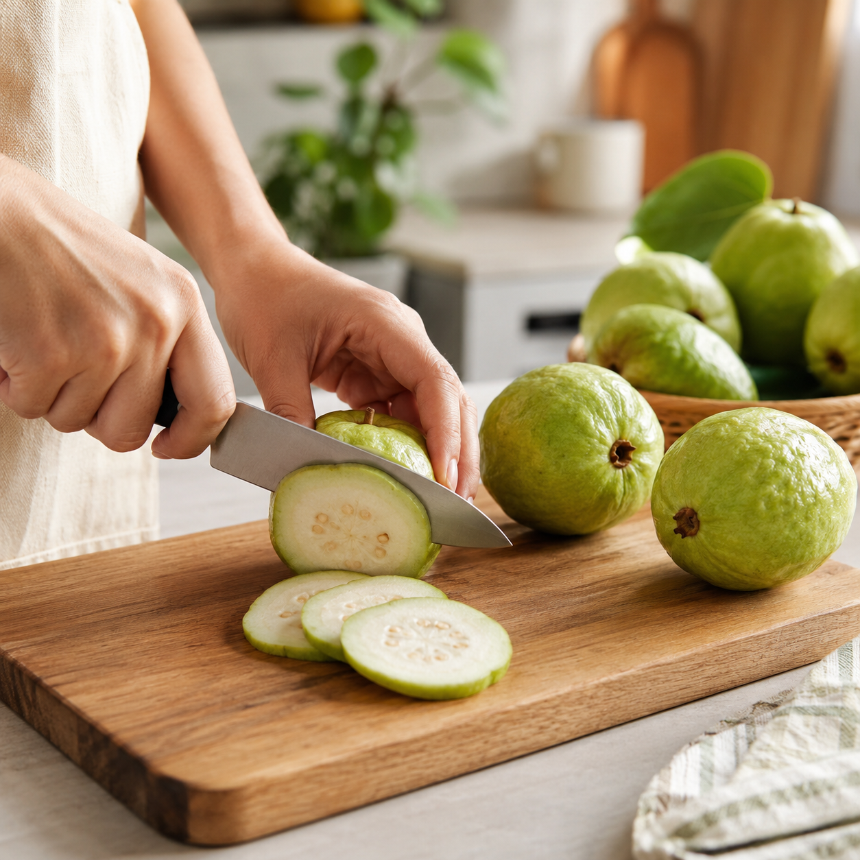Thai guava with guava leaves attached