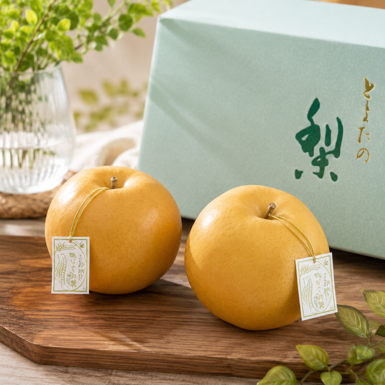 Toyotano Nashi Atago Pear with pale golden skin and premium gift presentation