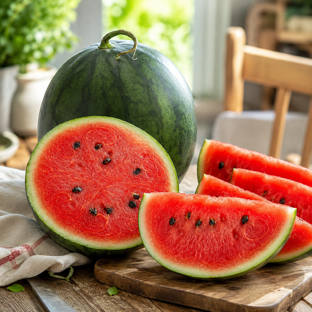 Watermelon juice and watermelon sorbet made with fresh red watermelon
