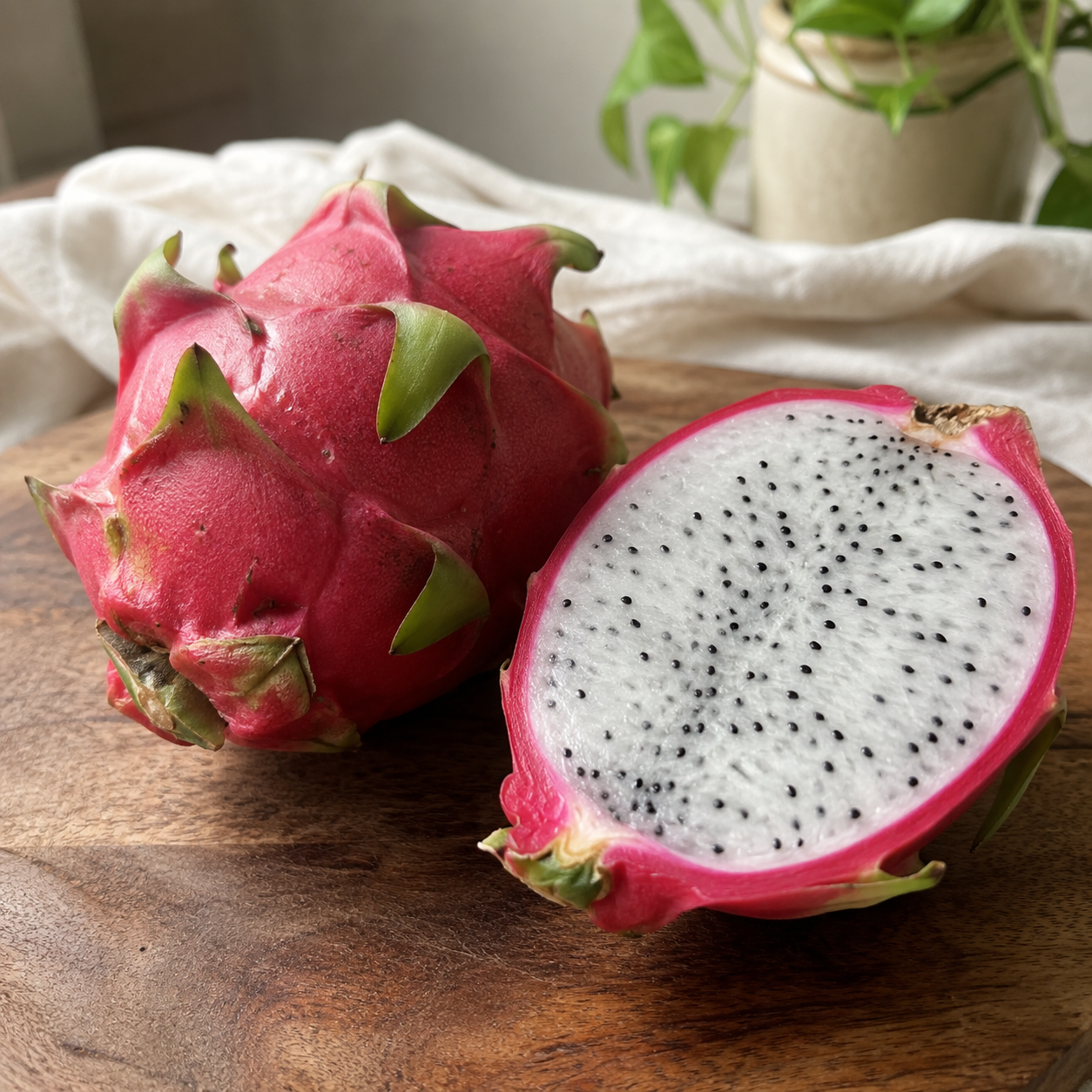 White dragon fruit compared with red and yellow dragon fruit