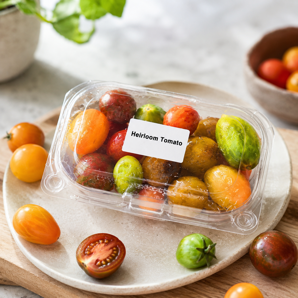 Yellow cherry tomatoes and rainbow tomatoes for burrata and platters