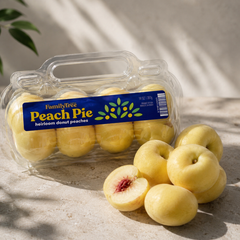 Yellow heirloom donut peaches from Family Tree Farms with sweet creamy flavour