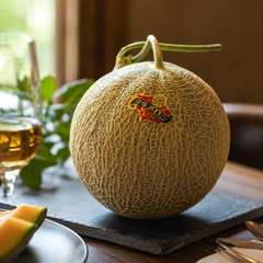Cut open Yubari Melon showing vibrant orange flesh and seeds