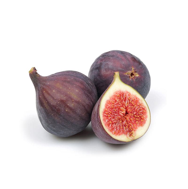 Freshly picked ripe three brown figs on white background