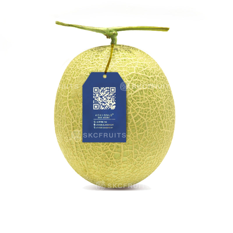 Cut open Achigold Mas Melon showing juicy sweet melon flesh