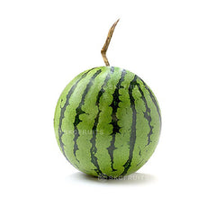 Cut open baby watermelon showing juicy red flesh and thin rind