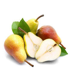 Forelle green pear fruit with natural red blush and speckles