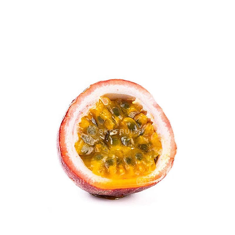 Fresh passion fruit Singapore cut open with yellow orange pulp
