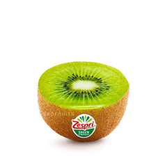 Kiwi green colour with black edible seeds in the centre