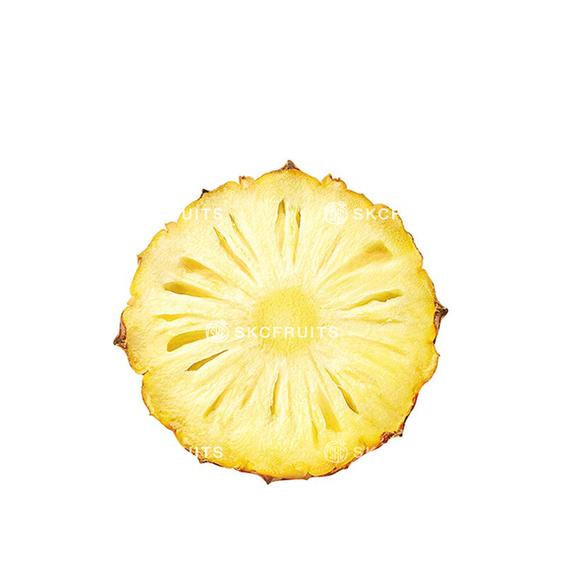 Cut Malaysia Josephine pineapple showing juicy yellow flesh