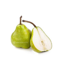 Packham pear with green skin and sweet juicy flesh